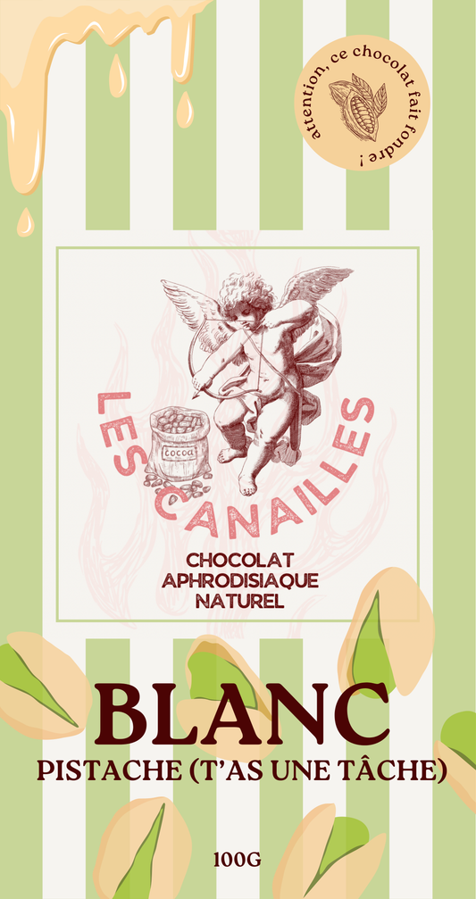 Tablette chocolat aphrodisiaque • Blanc, Pistache • 100g