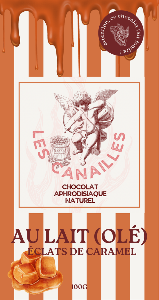 Tablette chocolat aphrodisiaque • Lait, éclats de Caramel • 100g