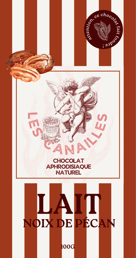 Tablette chocolat aphrodisiaque • Lait, Pécan • 100g