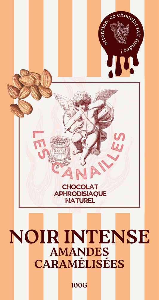 Tablette chocolat aphrodisiaque • Noir, Amandes caramélisées • 100g