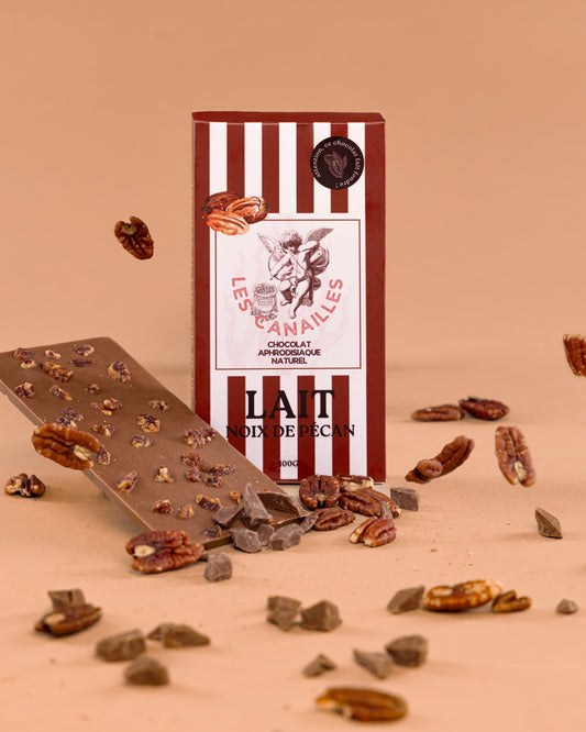 Tablette chocolat aphrodisiaque • Lait, Pécan • 100g