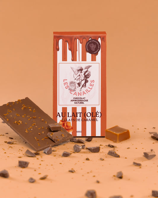 Tablette chocolat aphrodisiaque • Lait, éclats de Caramel • 100g