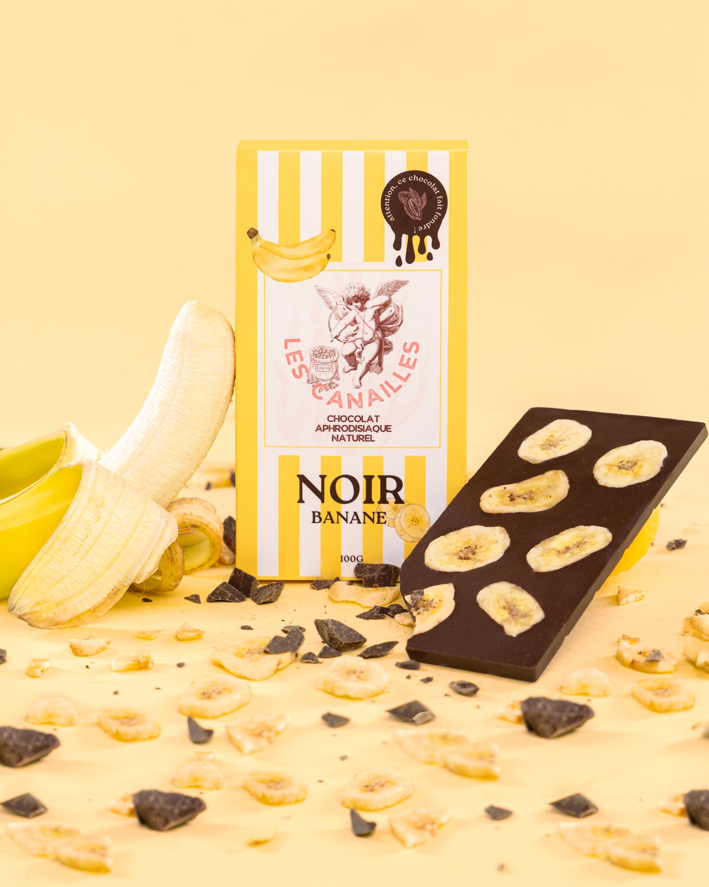 Tablette chocolat aphrodisiaque • Noir, Banane • 100g