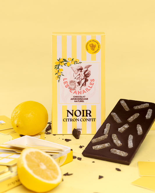 Tablette chocolat aphrodisiaque • Noir, Citron confit • 100g